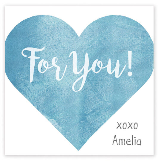 Blue Watercolor Heart Square Gift Stickers